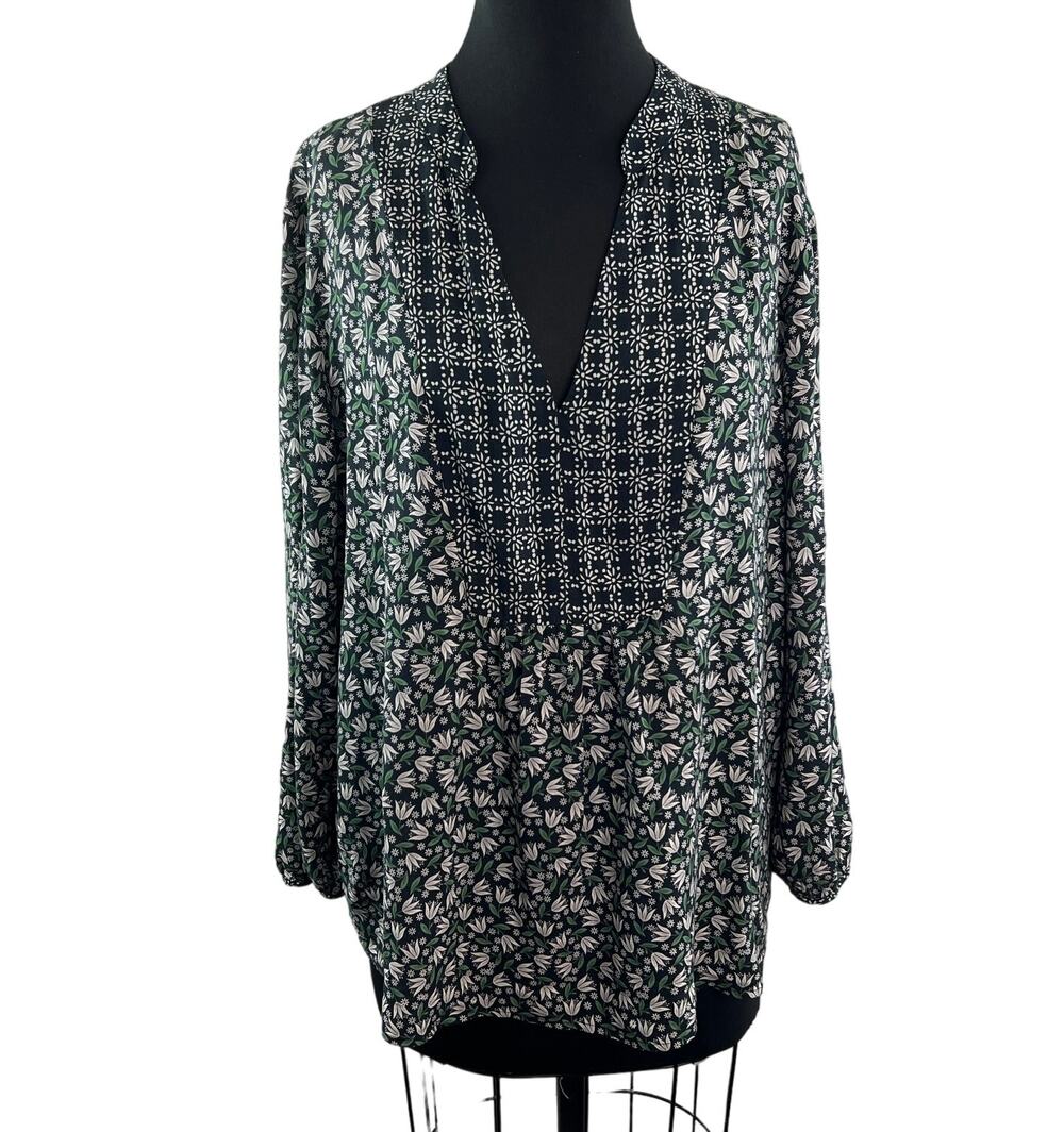 Velvet By Graham And Spencer Multi Top Floral Split Neck Pullover Sz X-Large XL